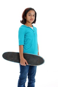 Child with Skateboard White Background
